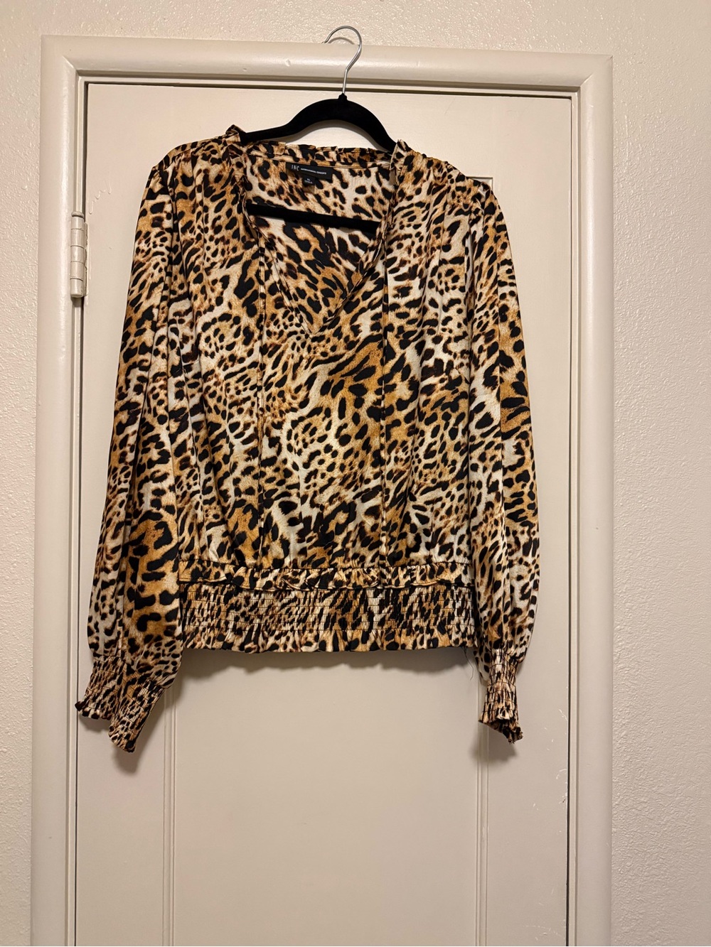 INC International Concepts Leopard Print V-Neck Blouse - Tan/Black/Cream/Leopard